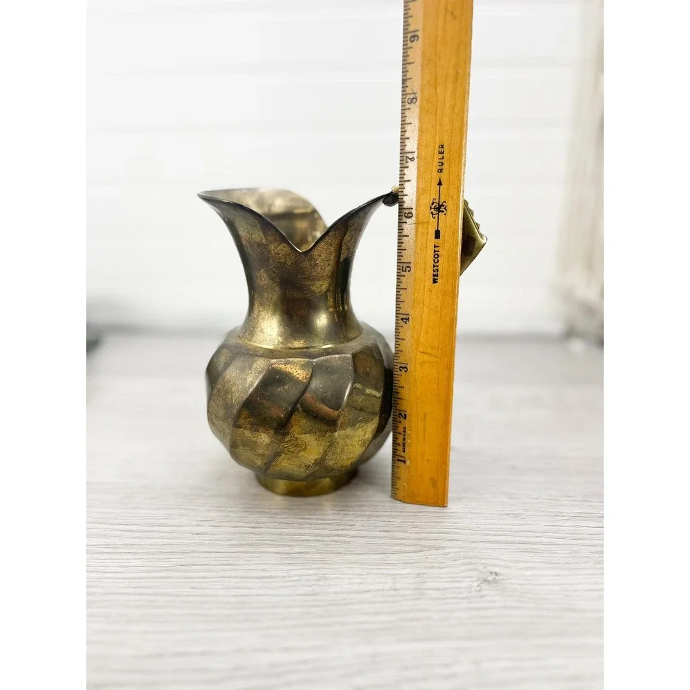 Solid Brass Pitcher‎ Vase with Handle - Scalloped Edge